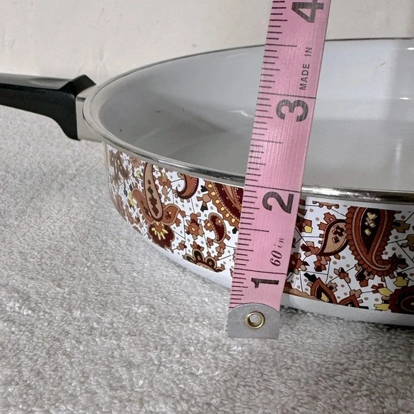 Vintage Enamelware Brown Paisley Frying Pan Skillet With Lid - Picture 16 of 16